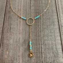 Load image into Gallery viewer, 14K Gold Filled Lariat Style necklace with beautiful Amazonite Stone accents and 14K Gold Filled Charm
