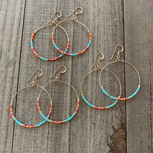 Load image into Gallery viewer, Large Colorful Beaded Wire Hoop Earrings
