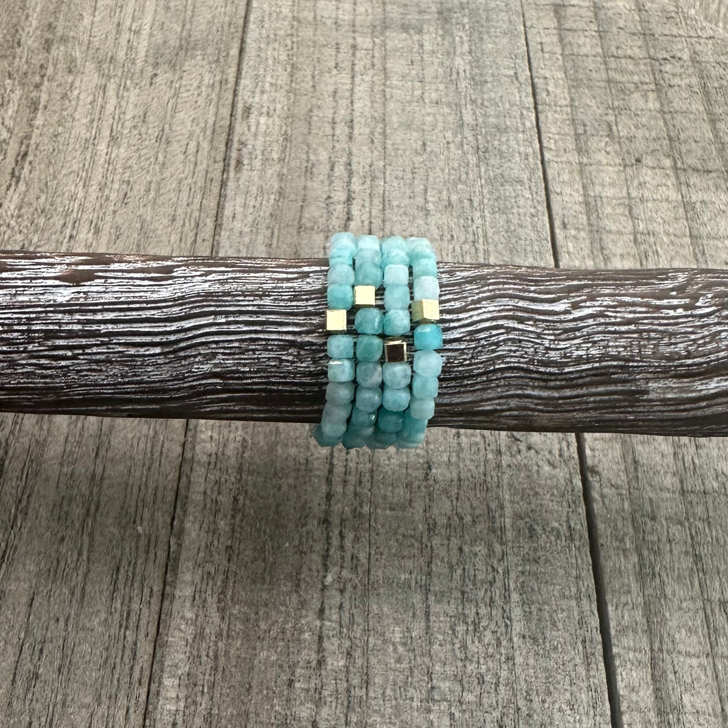 Amazonite Cube Ring Stack with 14k Gold Filled Accents