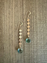 Load image into Gallery viewer, 14K Gold Filled Disc Chain Earrings with Aqua Green Quartz Stones

