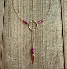 Load image into Gallery viewer, Ruby Lariat Style Necklace with a 14K Gold Filled Chain
