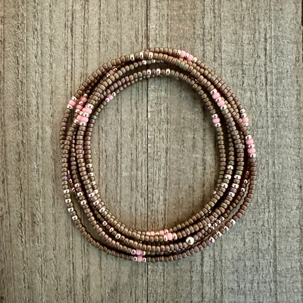 Metallic Khaki Iris, Opaque Lychee and Gold Miyuki Wrap Bracelet