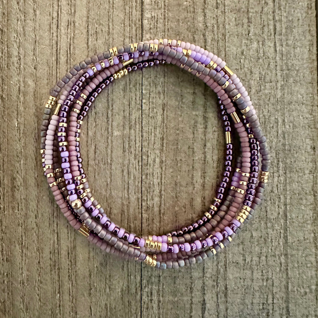 Lavender, Opaque Columbine, Plum Crazy & Gold Miyuki Seed Bead Wrap Bracelet