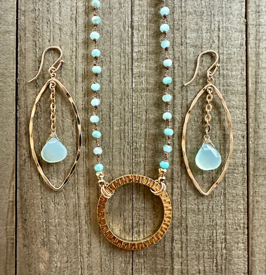 Knotted Amazonite Stone Necklace with a Beautiful Large Hold Hoop