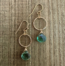 Load image into Gallery viewer, Moss Green Quartz Hoop 14K Gold Filled Earrings
