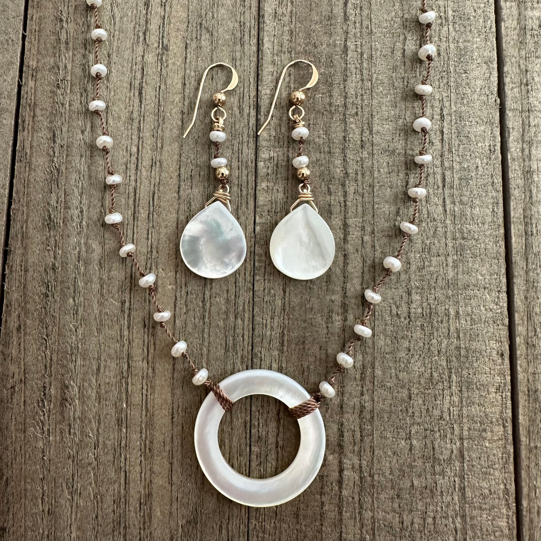 Fresh Water Pearl Knotted Necklace with a Beautiful Circle Shaped Fresh Water Pearl Pendant