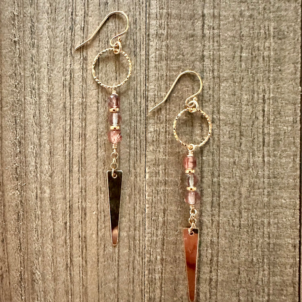 14K Gold Filled Dangle Earrings with Tourmaline Stones