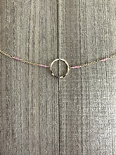 Load image into Gallery viewer, Pink Tourmaline and 14K Gold Filled Necklace with a Hammered Circle Pendant
