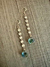 Load image into Gallery viewer, 14K Gold Filled Disc Chain Earrings with Aqua Green Quartz Stones
