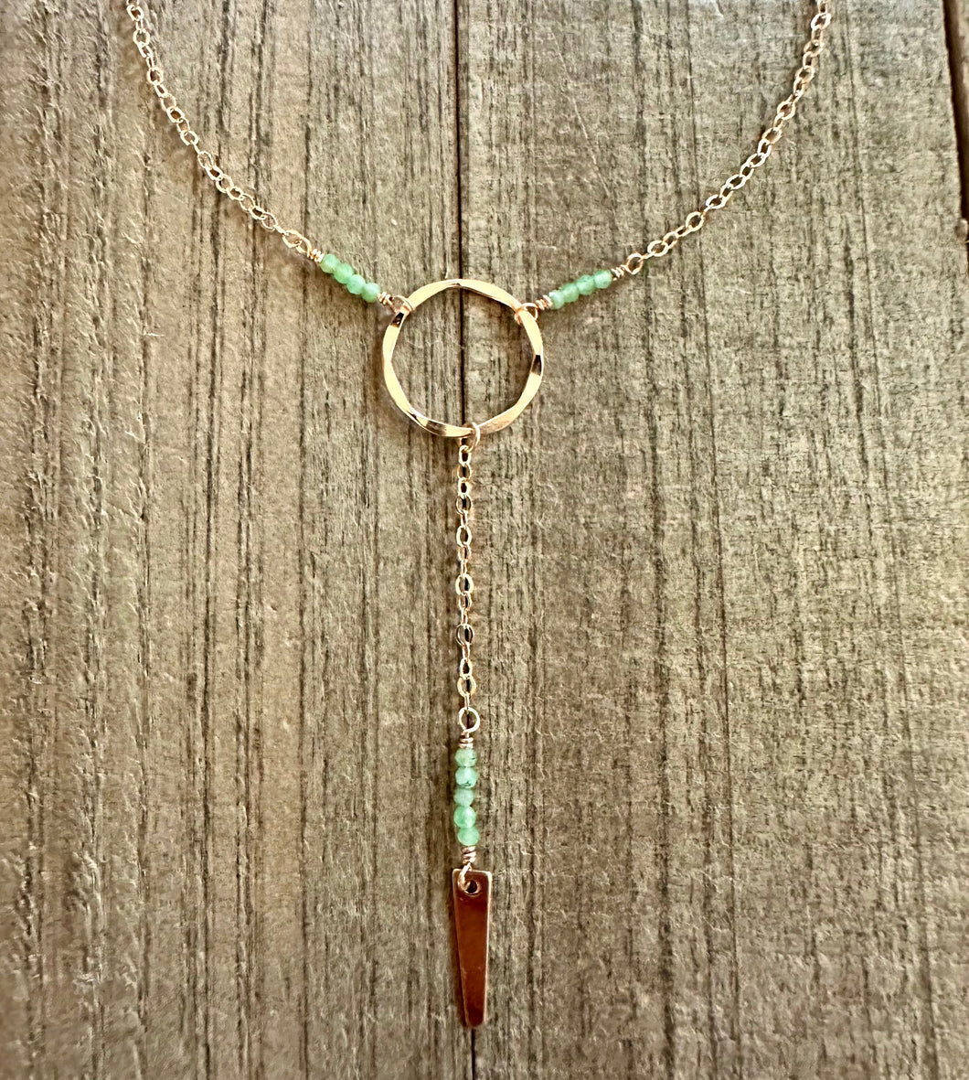 Emerald Lariat Style Necklace with 14K Gold Filled Chain