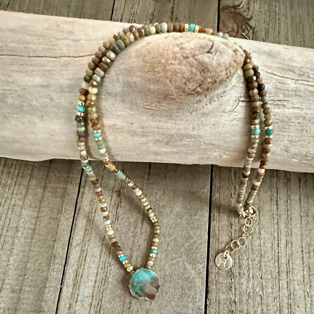 Jasper Stone Choker with a Sleeping Beauty Turquoise Stone Charm