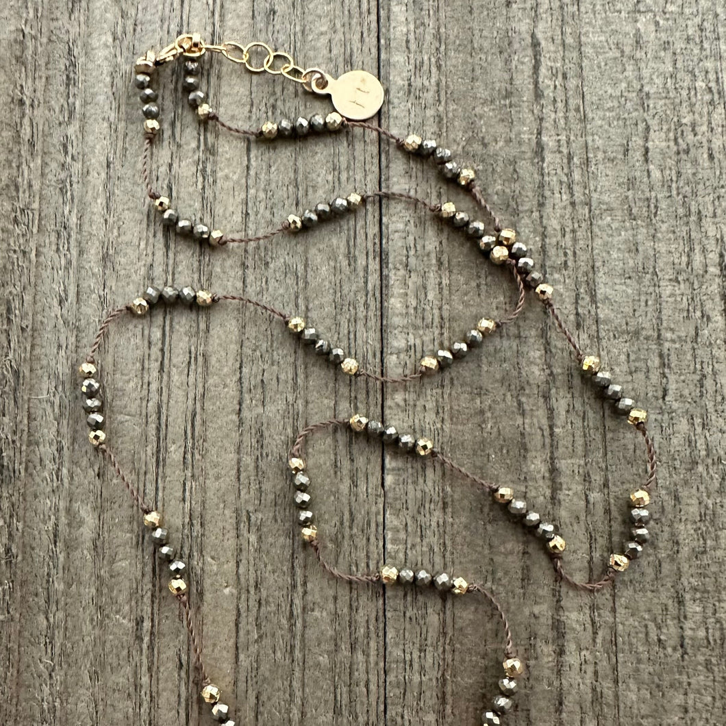 Pyrite Knotted Choker with Gold Pyrite Accents