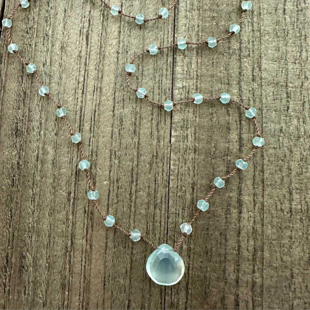Chalcedony Knotted Necklace with a Stunning Chalcedony Stone Briolette