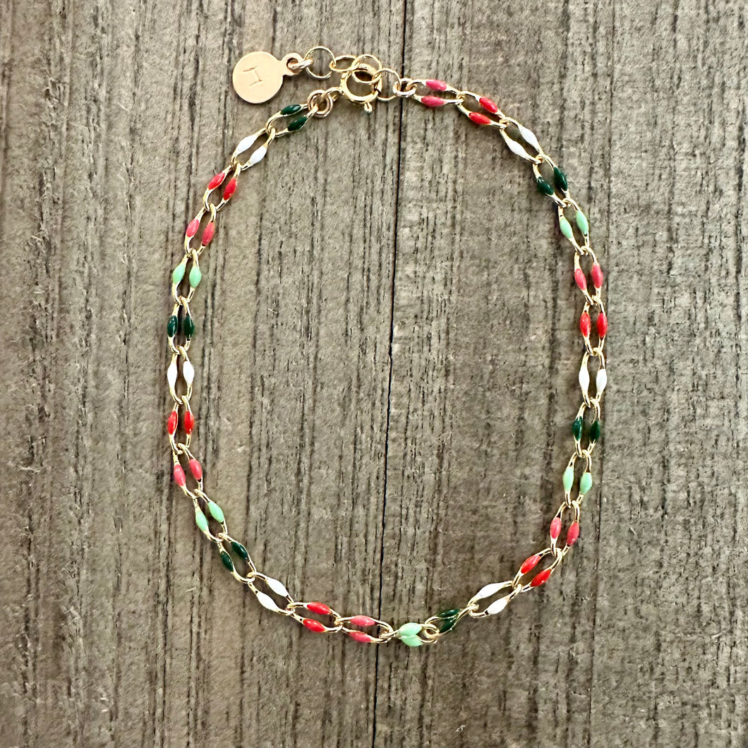 Festive Multicolored Enamel Chain Bracelet