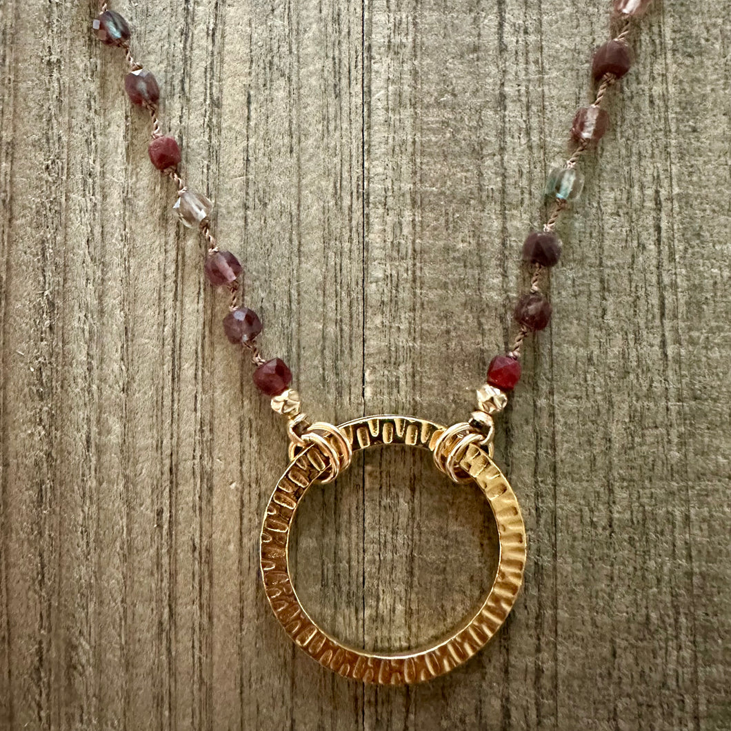 Knotted Tourmaline Stone Necklace with a Large Gold Hoop