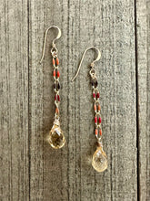 Load image into Gallery viewer, Red, Orange, Peach and mocha Enamel Chain Earrings with a Beautiful Citrine Stone Charm
