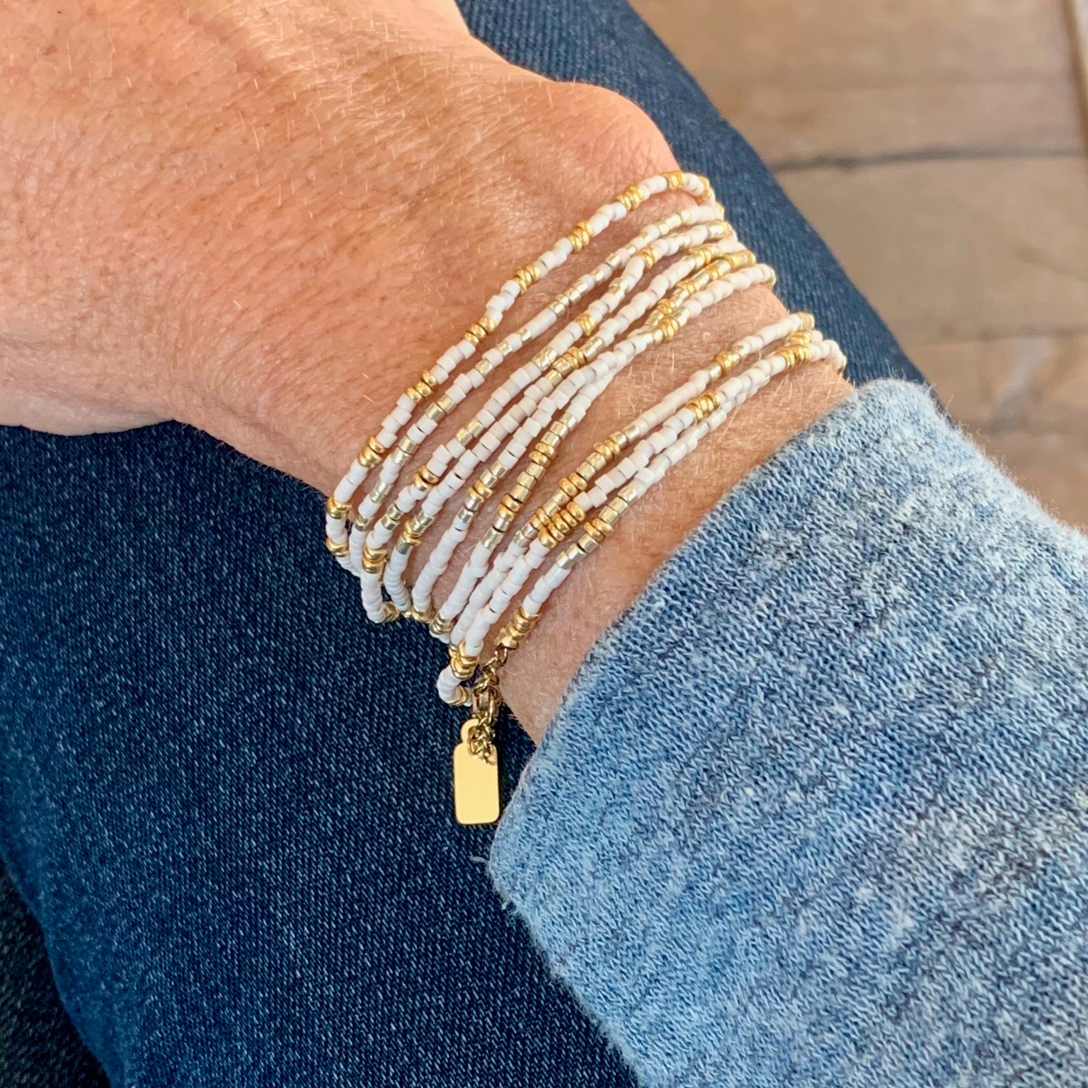 White, Gold Silver Japanese Miyuki Glass Seed Bead Wrap Bracelet