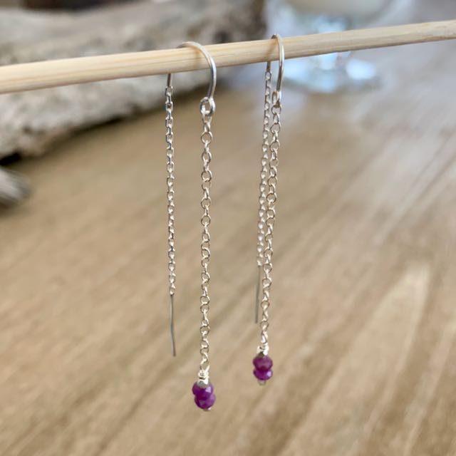 Kunzite Stones Stacked on Sterling Silver Threader Earrings