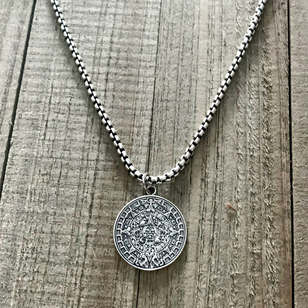 Vintage Oxidized Silver Heavy Box Chain with Sterling Silver Charm